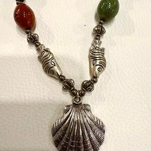 Multicolor Scallop Shell and Fish Beaded Necklace